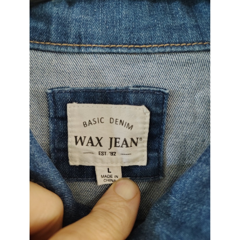 Wax Jean Womens Medium Wash Basic Denim Trucker Jacket Blue Size Large - Picture 2 of 3